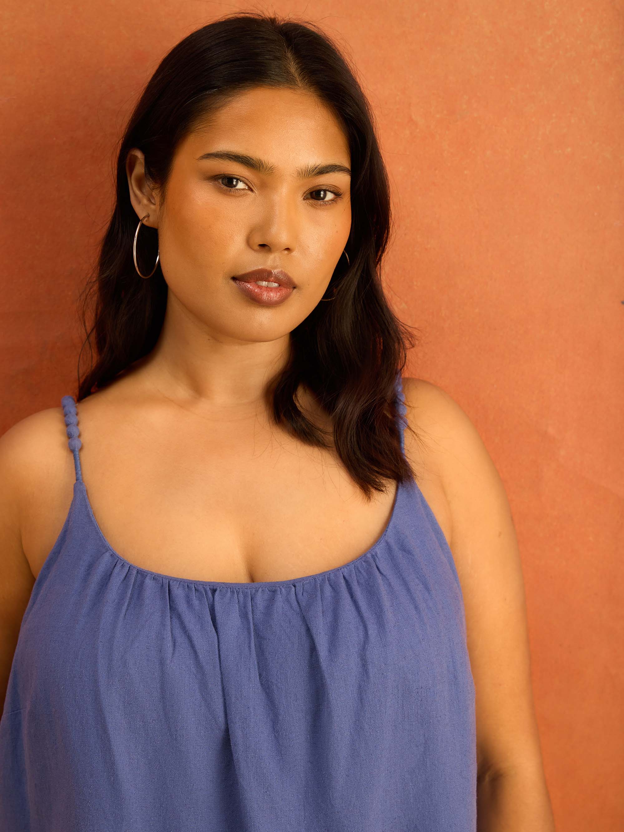 Blue Bobble Trim Cami