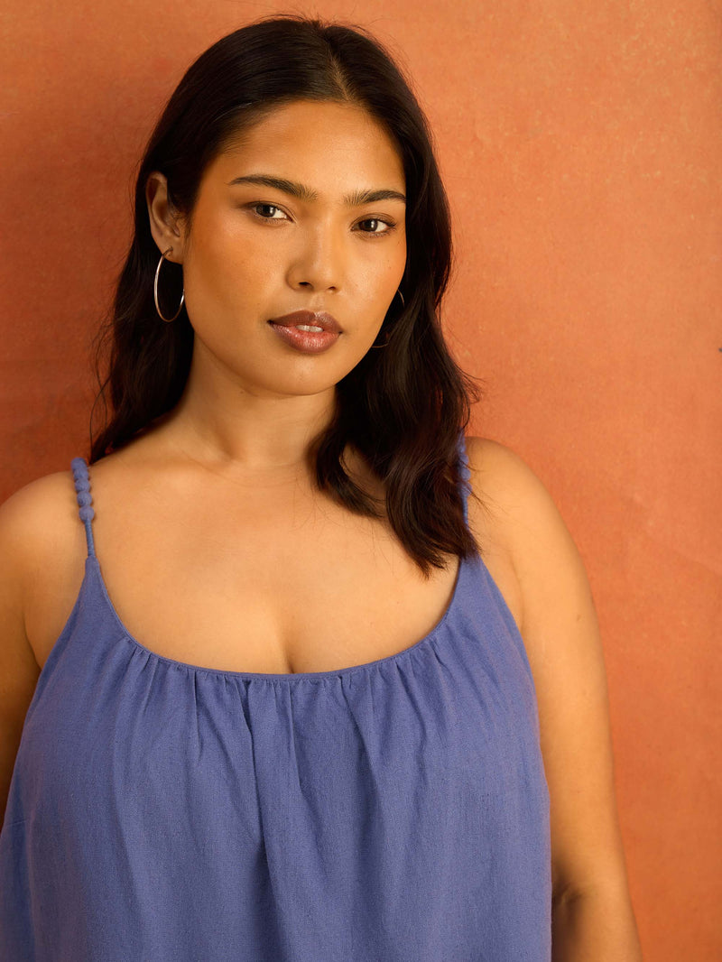 Blue Bobble Trim Cami