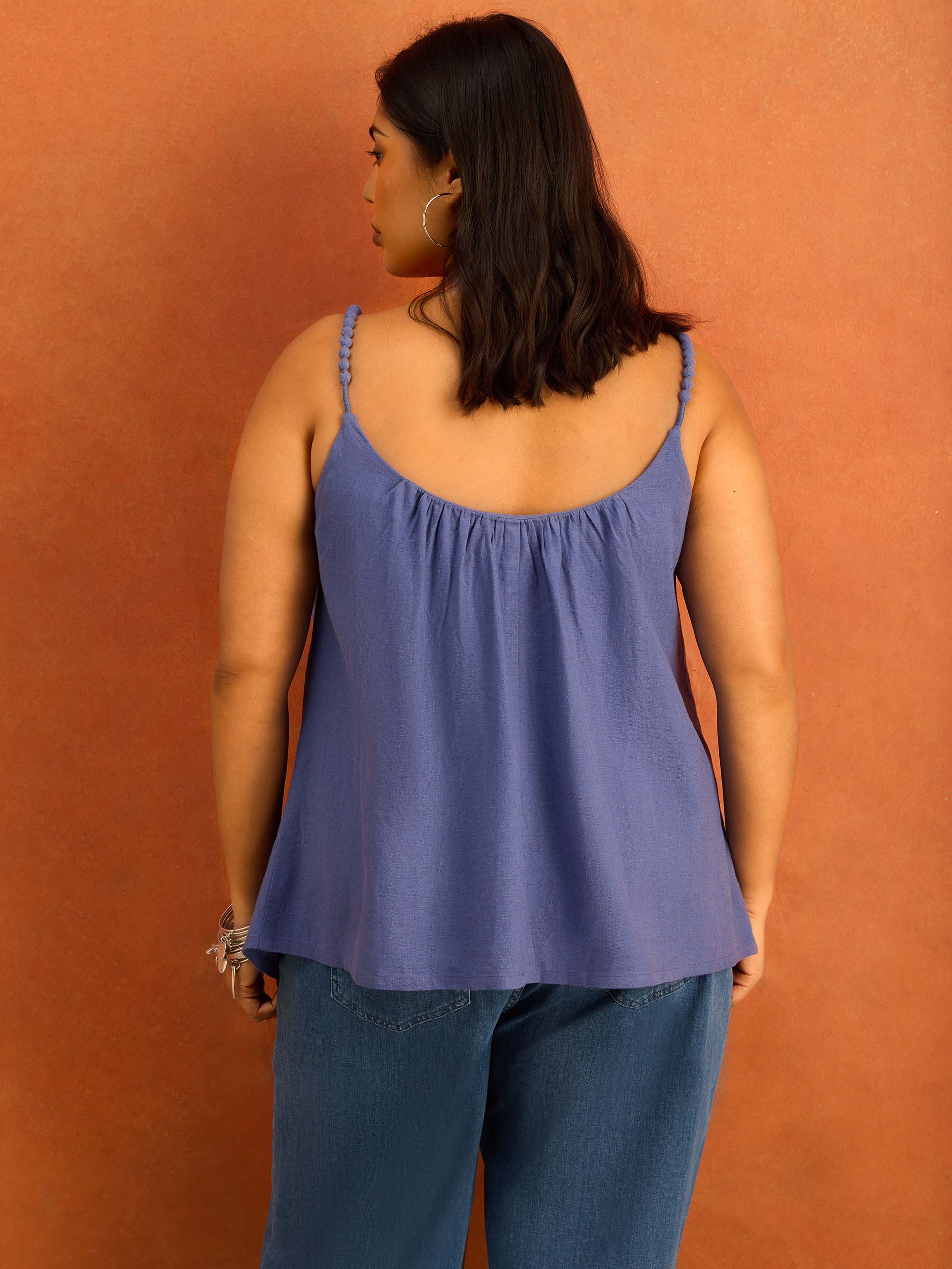 Blue Bobble Trim Cami
