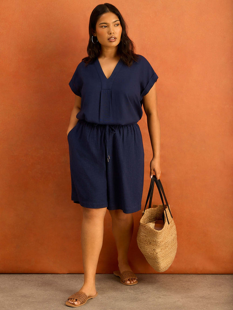 Navy Linen Blend Shorts