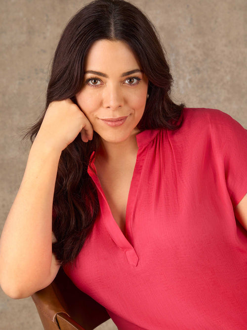 Curve Plus Size Pink V Neck Short Sleeve Top