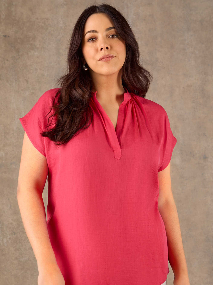 Curve Plus Size Pink V Neck Short Sleeve Top