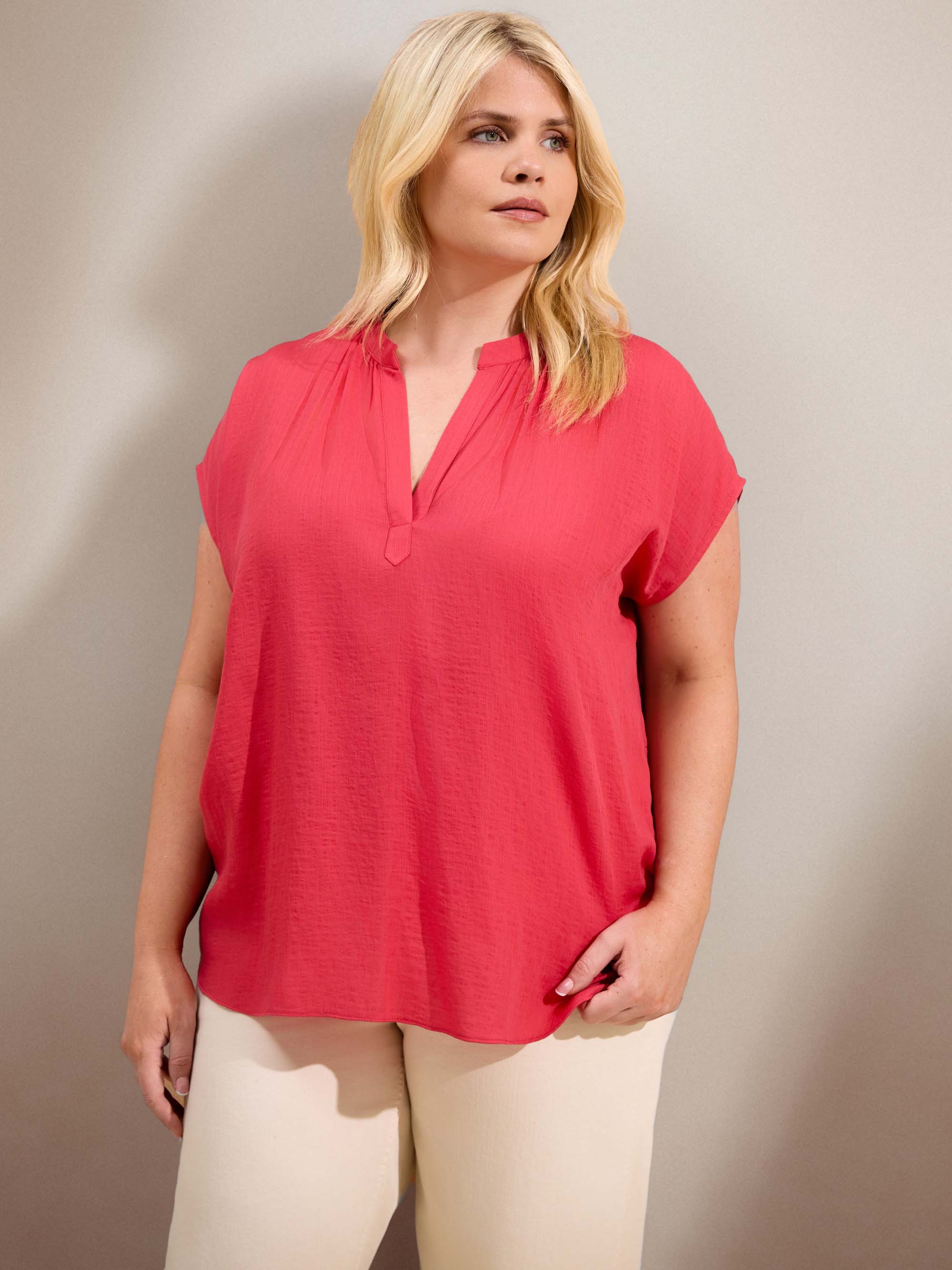 Pink Notch Neck Relaxed Fit Top