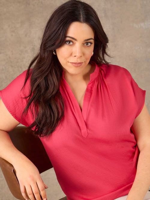 Curve Plus Size Pink V Neck Short Sleeve Top