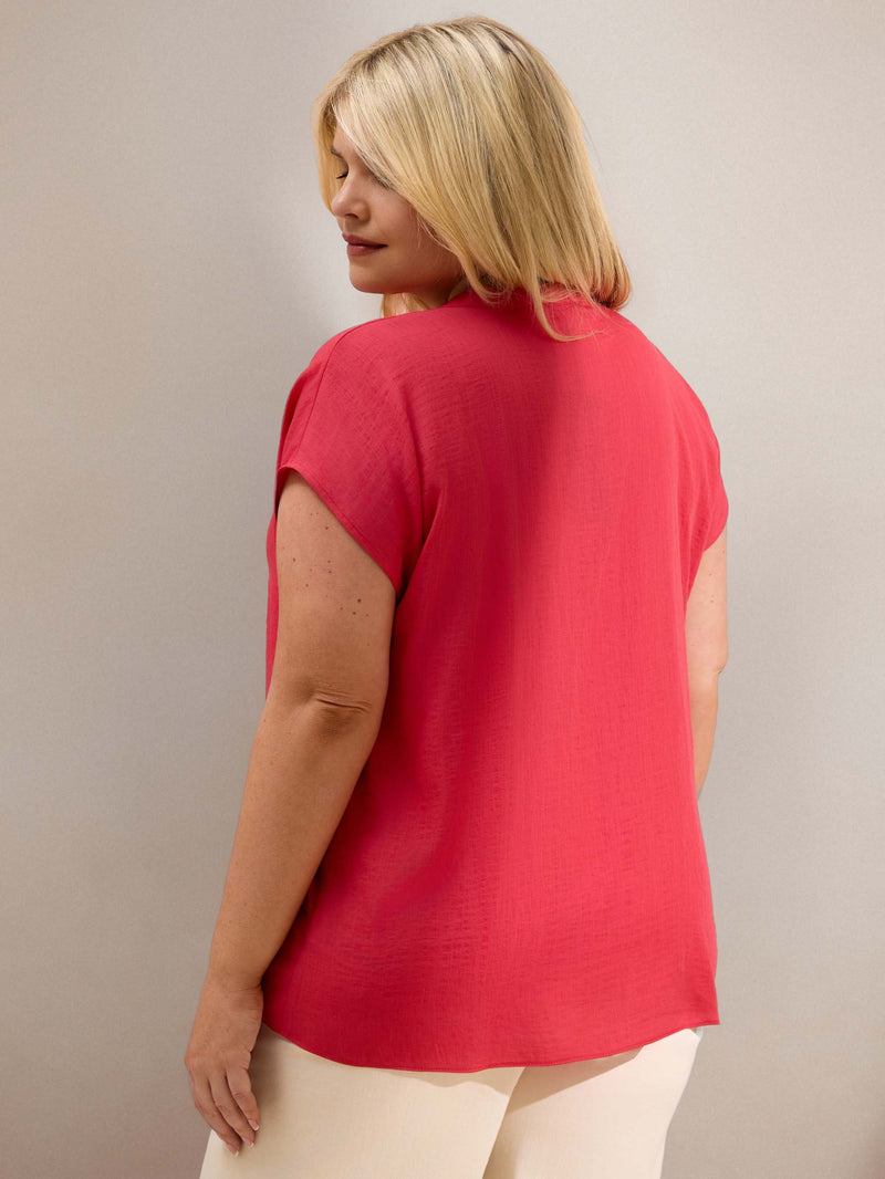 Pink Notch Neck Relaxed Fit Top