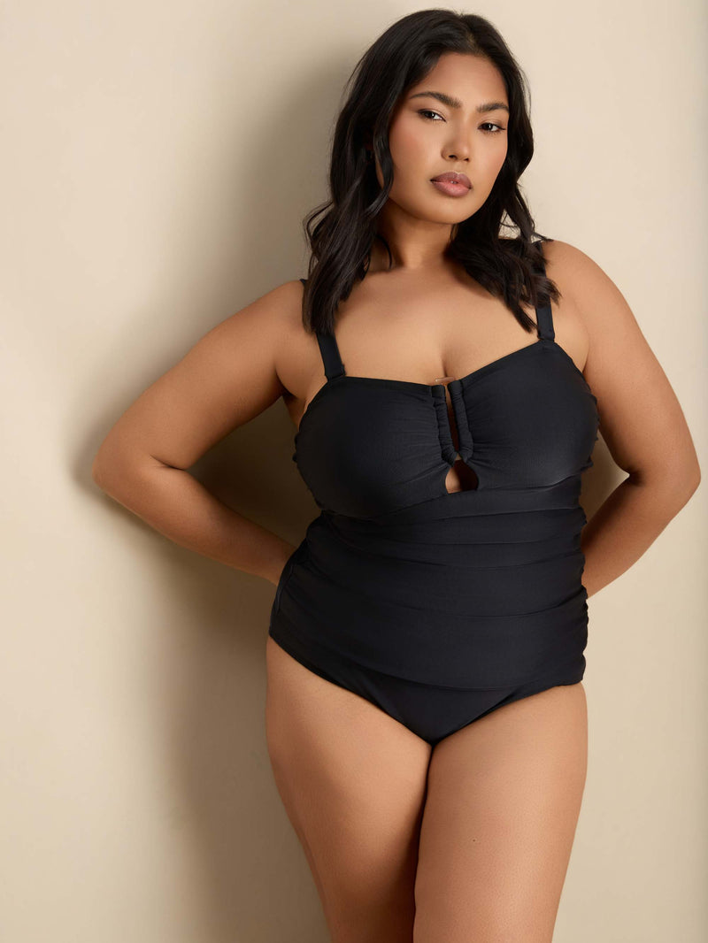 Black Trim Cut Out Tankini Top
