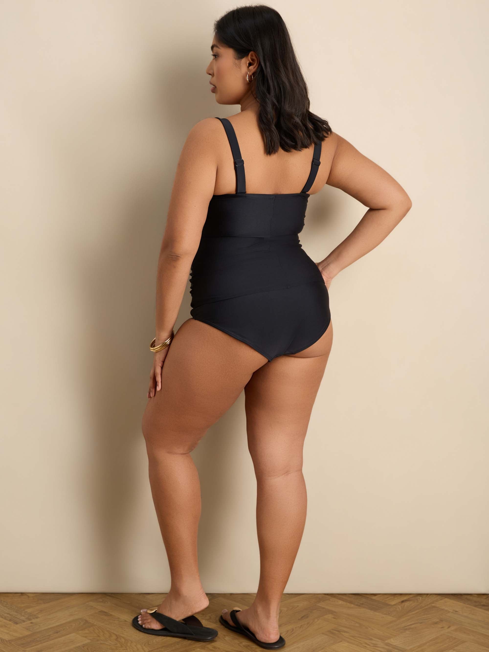 Black Trim Cut Out Tankini Top