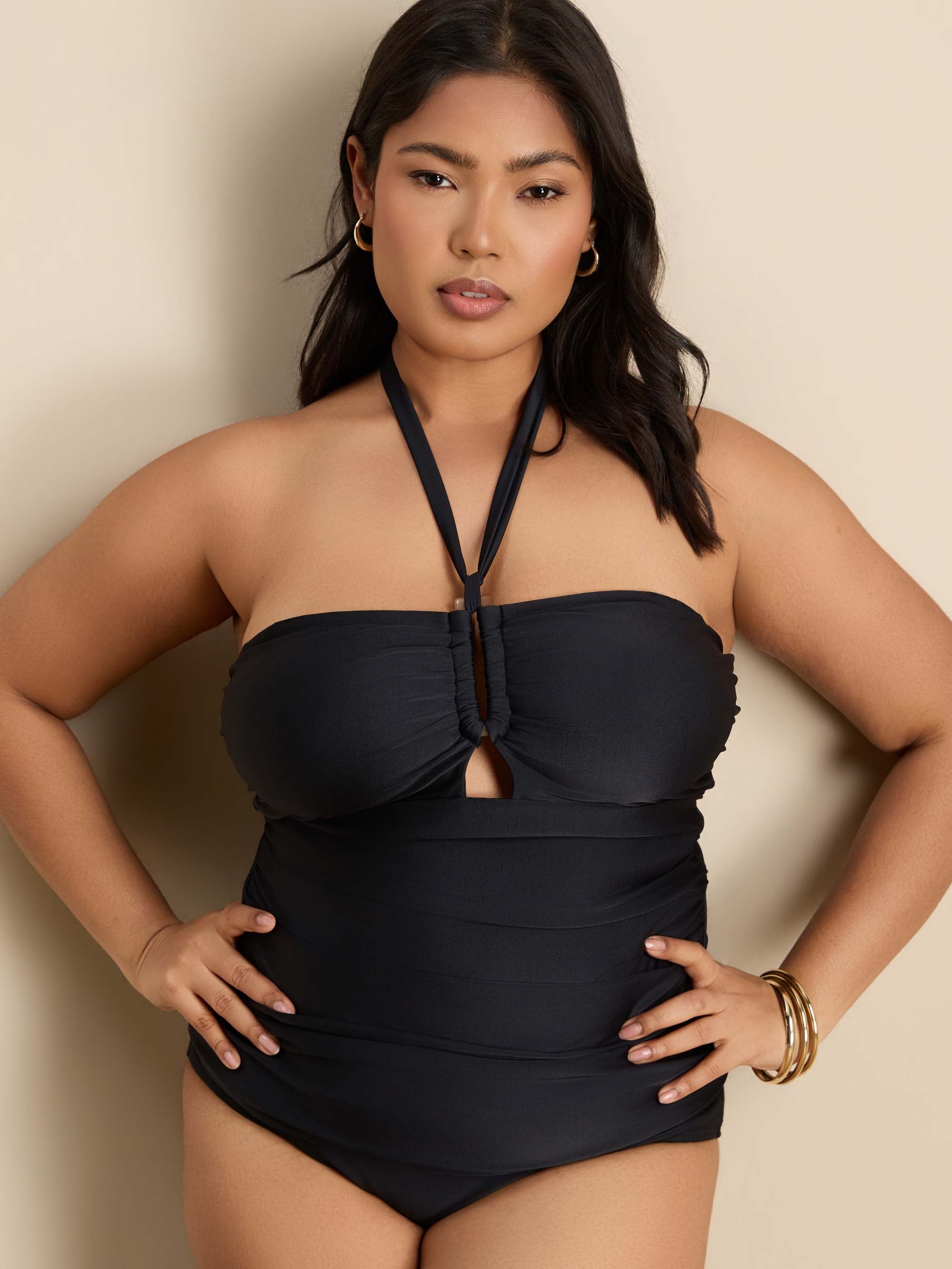 Black Trim Cut Out Tankini Top