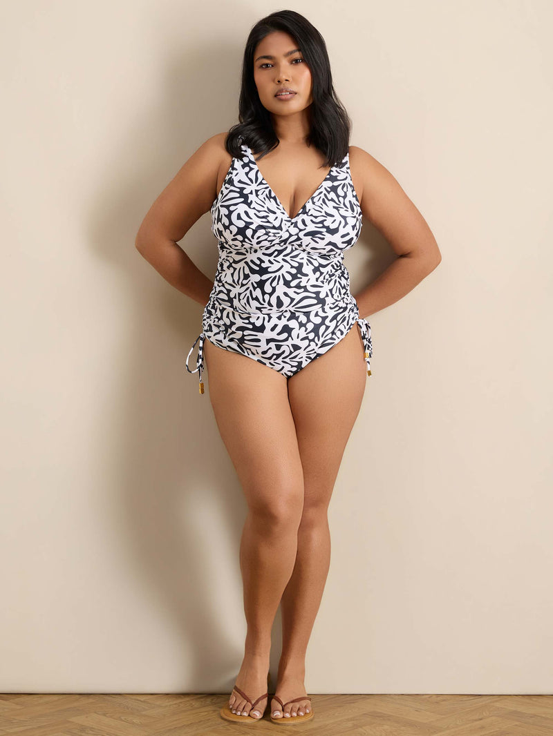 Mono Print Ruched Swimsuit plus size