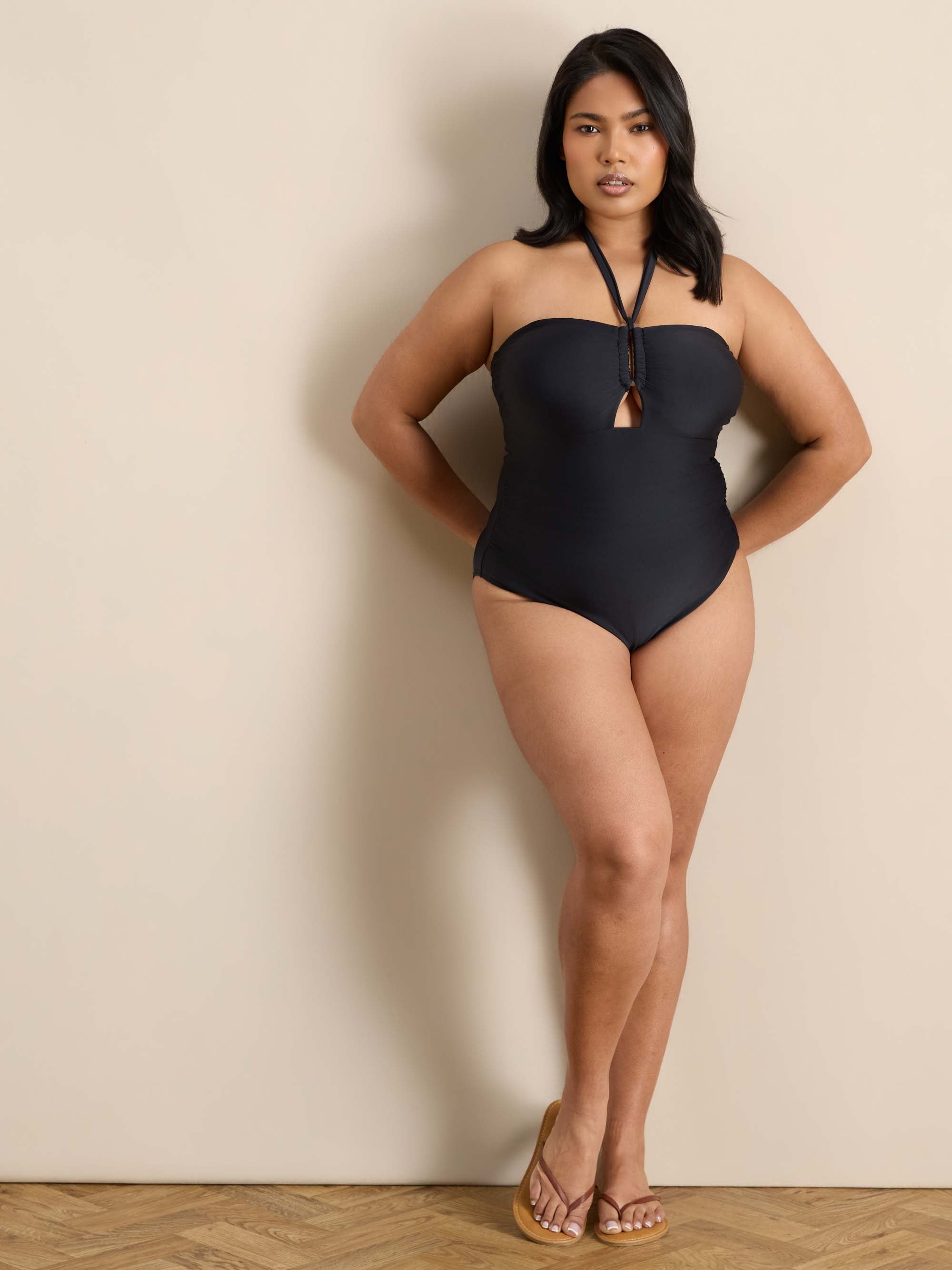 Plus Size Black Tie Neck Swimsuit