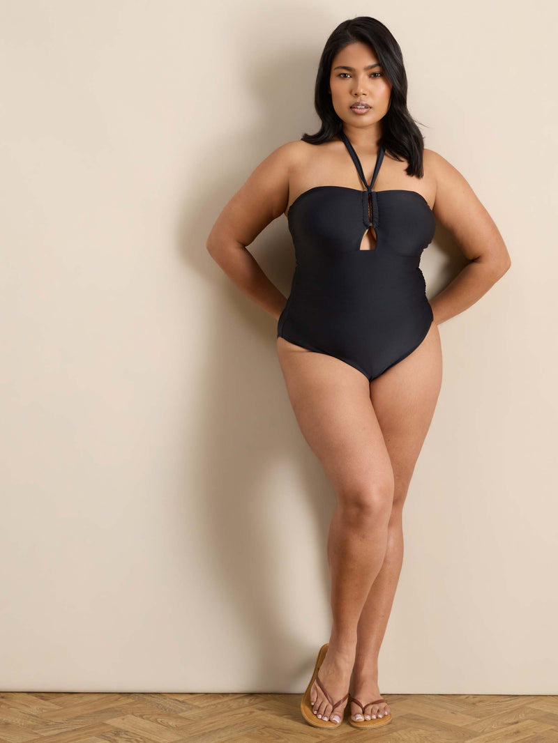 Plus Size Black Tie Neck Swimsuit