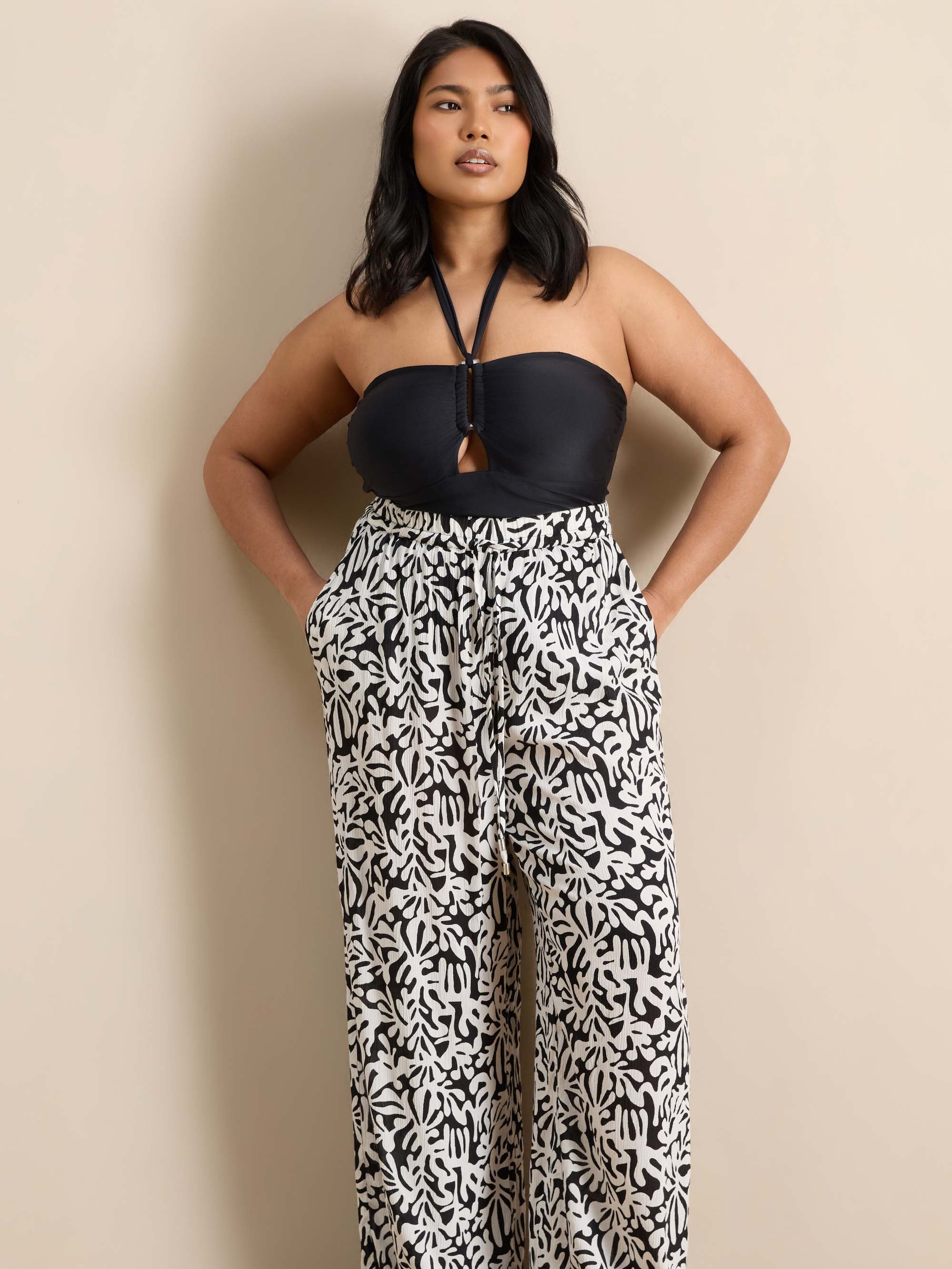 Plus Size Black Tie Neck Swimsuit