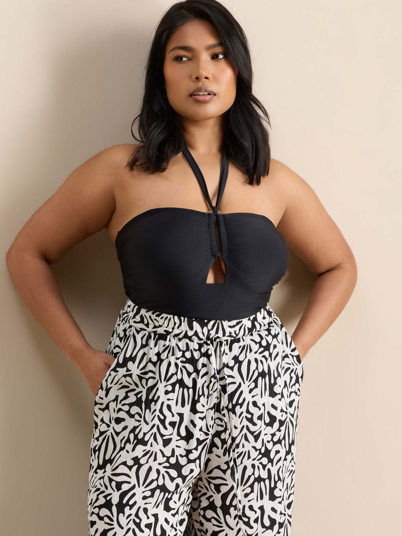 Plus Size Black Tie Neck Swimsuit