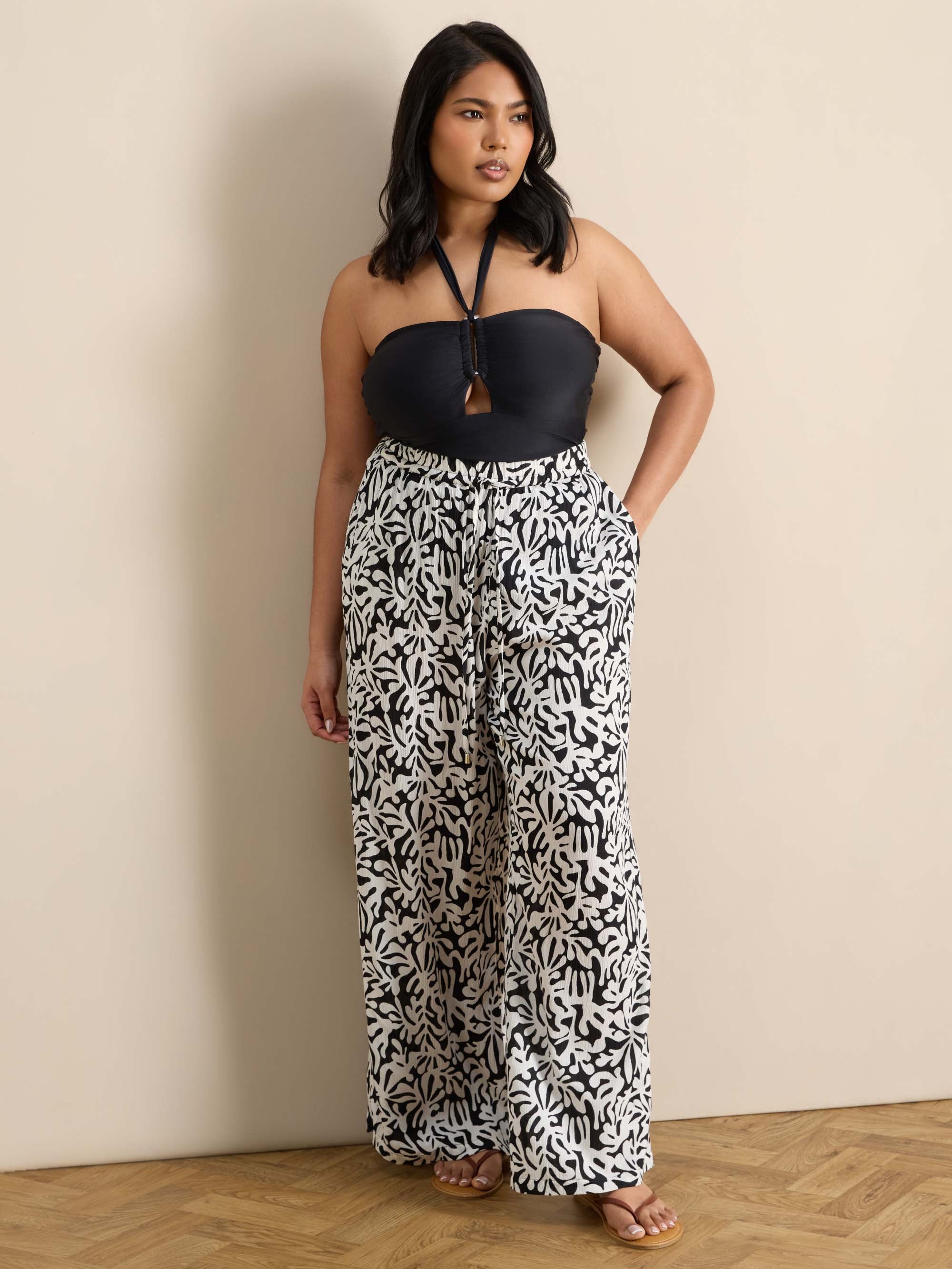 Plus Size Black Tie Neck Swimsuit