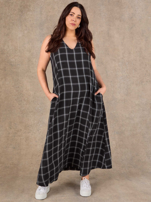 Black Check V Neck Maxi Dress Plus Size Curve - Live Unlimited 