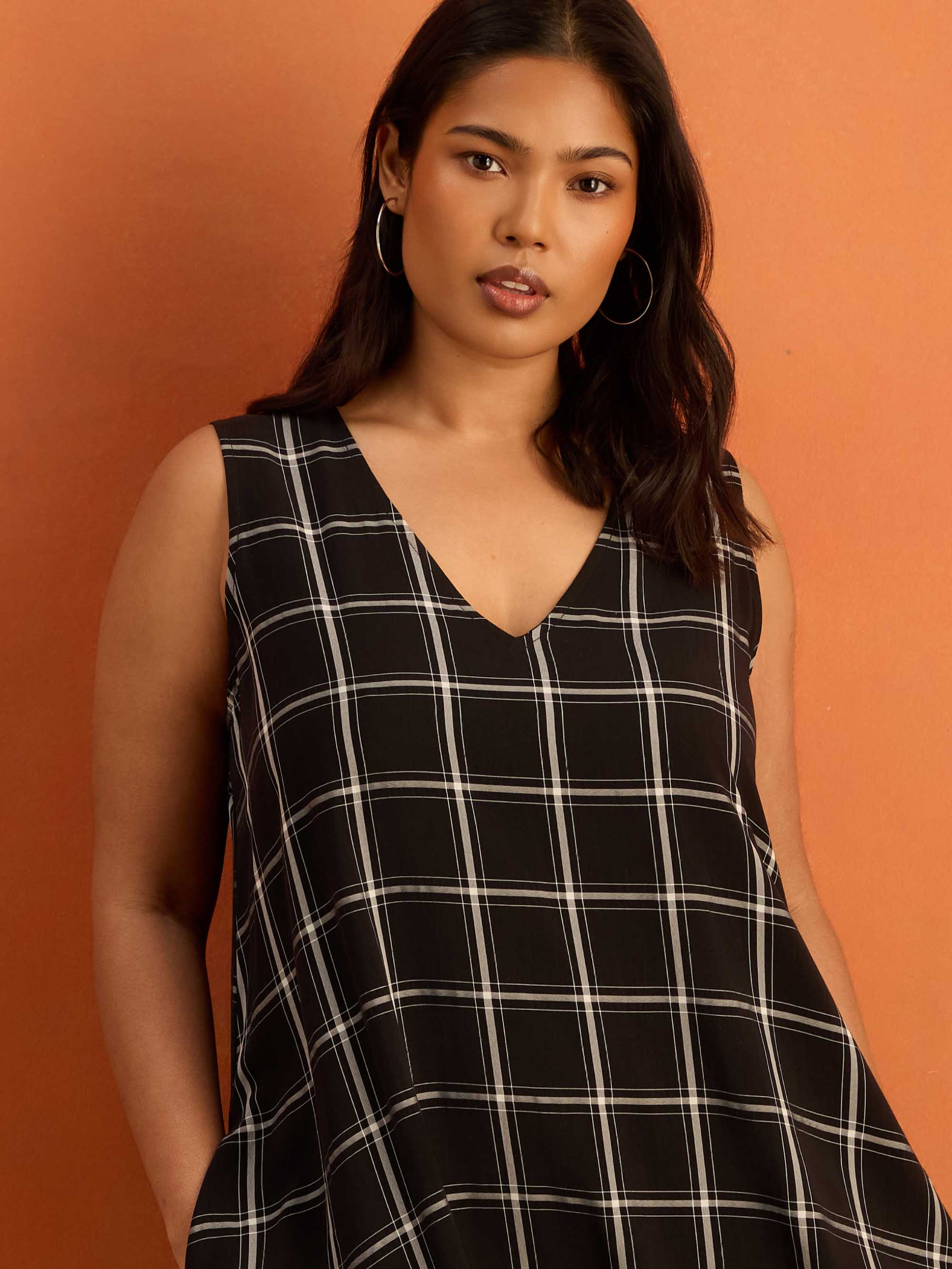 Black Check V Neck Maxi Dress