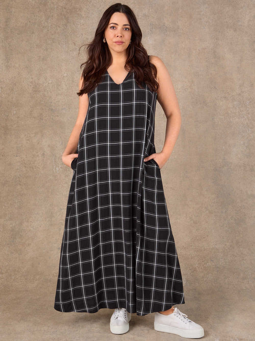 Black Check V Neck Maxi Dress Plus Size Curve - Live Unlimited 