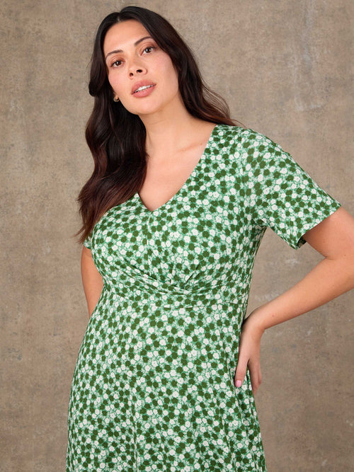 Plus size green ditsy wrap style midaxi dress