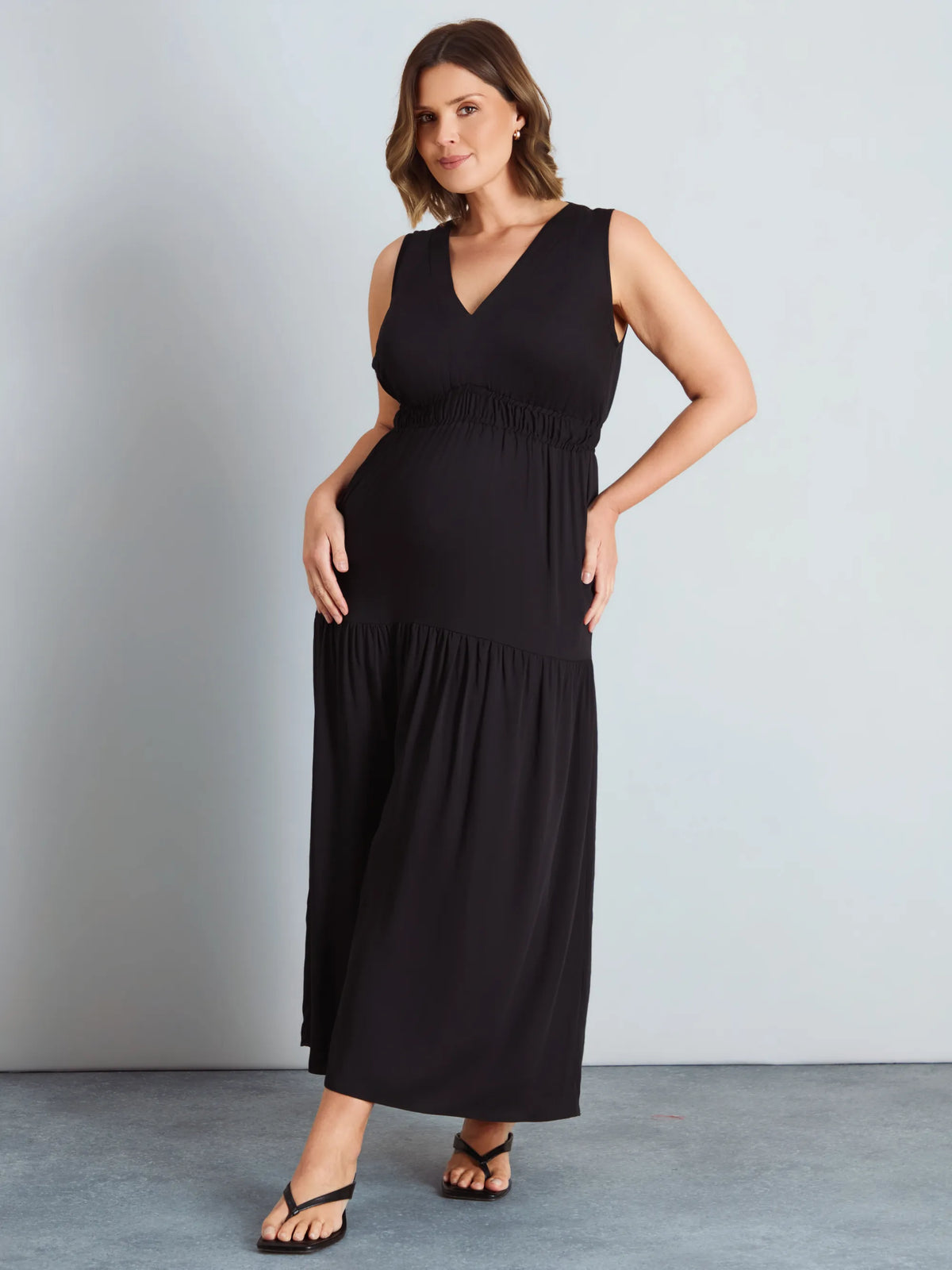 Black Tiered Sleeveless Maxi Dress