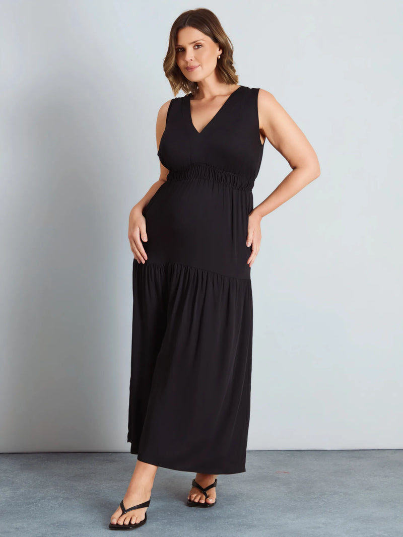 Black Tiered Sleeveless Maxi Dress