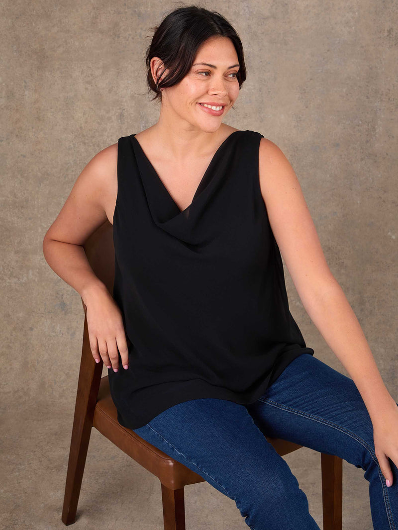 Black Cowl Neck Vest