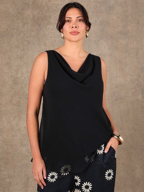 Black Cowl Neck Vest