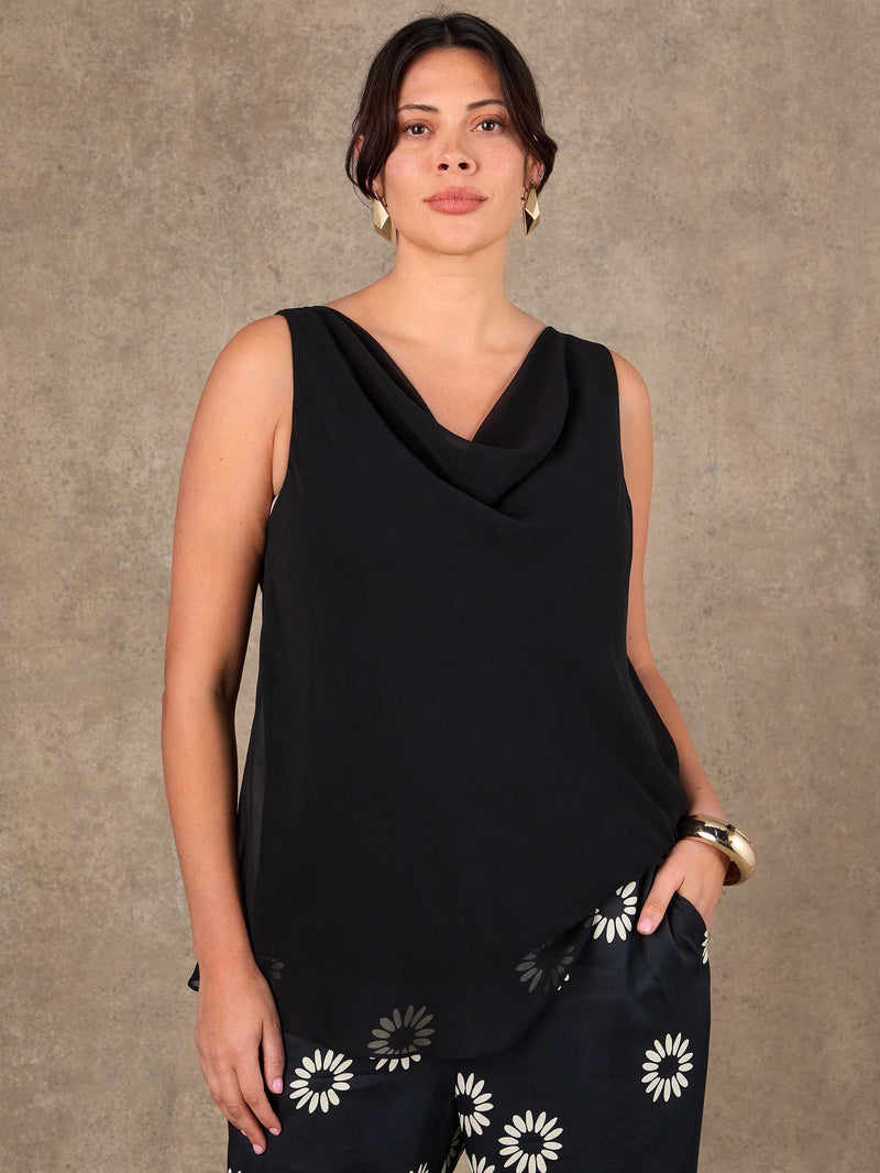 Black Cowl Neck Vest