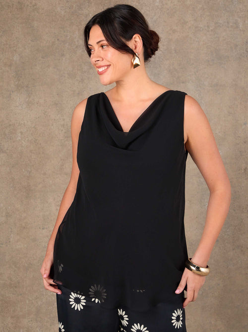 Black Cowl Neck Vest