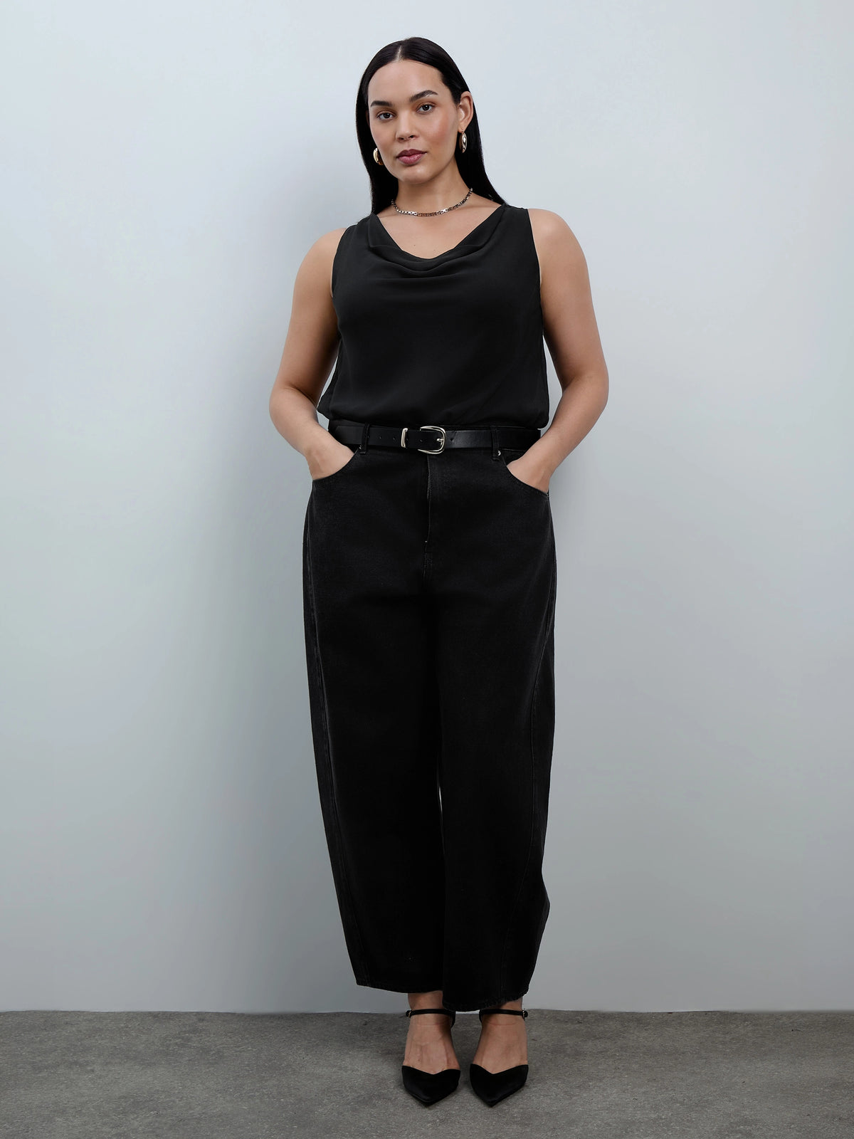 Black Cowl Neck Chiffon Overlay Vest
