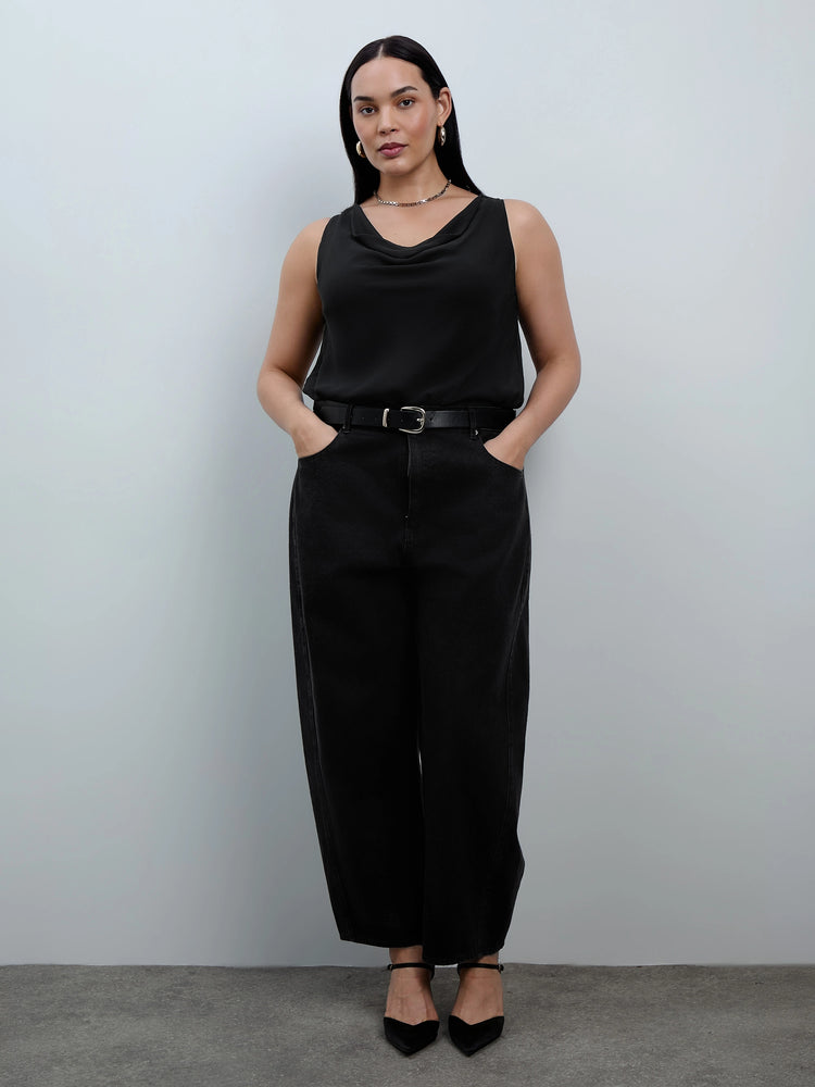Black Cowl Neck Chiffon Overlay Vest