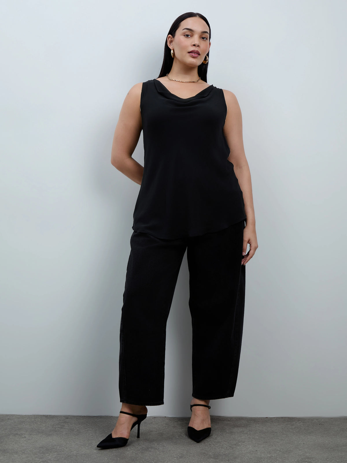 Black Cowl Neck Chiffon Overlay Vest
