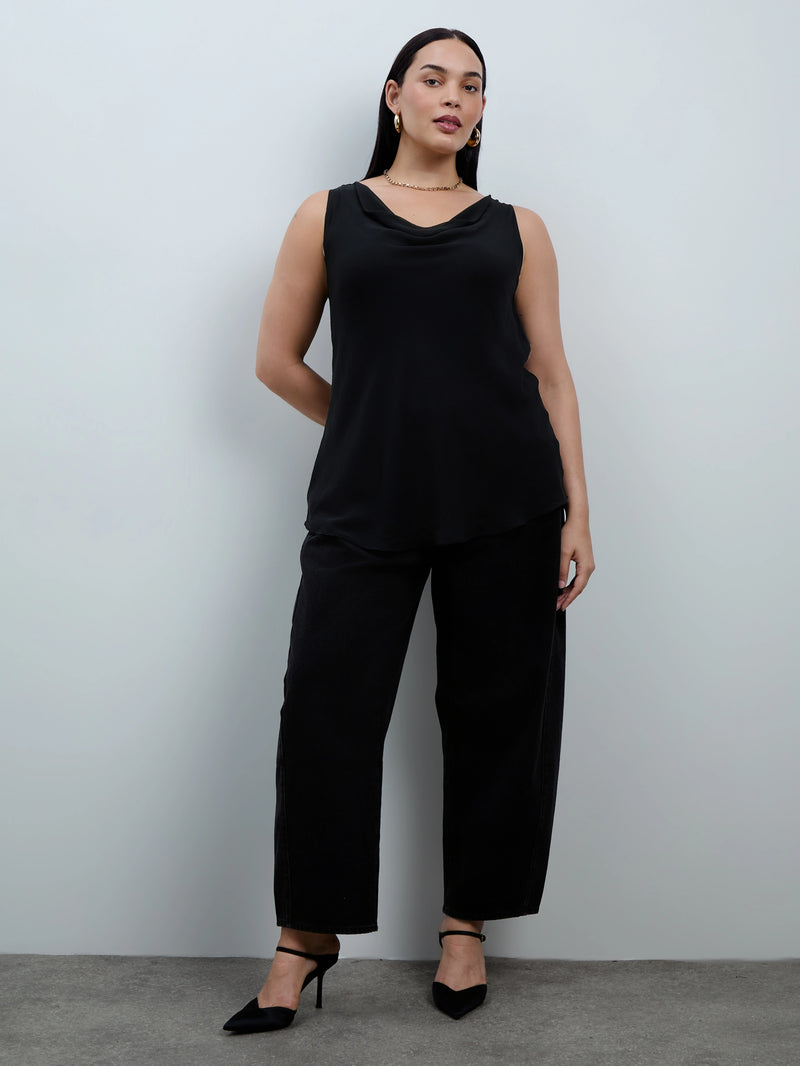 Black Cowl Neck Chiffon Overlay Vest