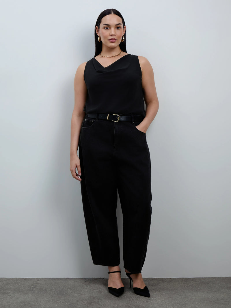 Black Cowl Neck Chiffon Overlay Vest