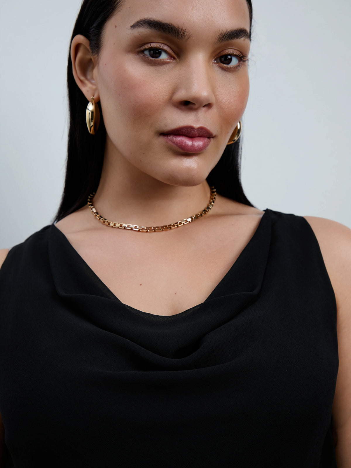 Black Cowl Neck Chiffon Overlay Vest
