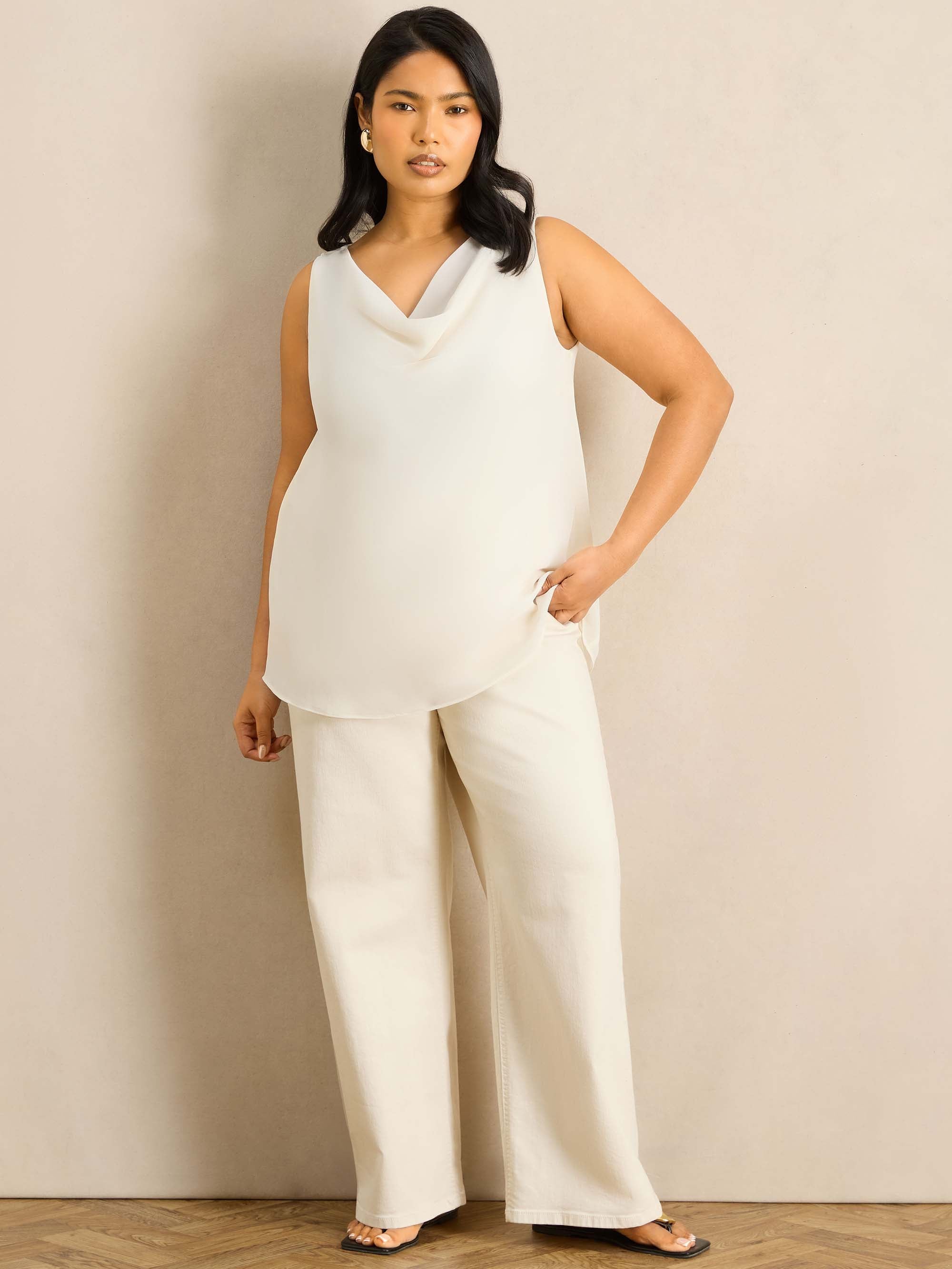 Ivory Cowl Neck Vest Occasionwear Plus Size Curve