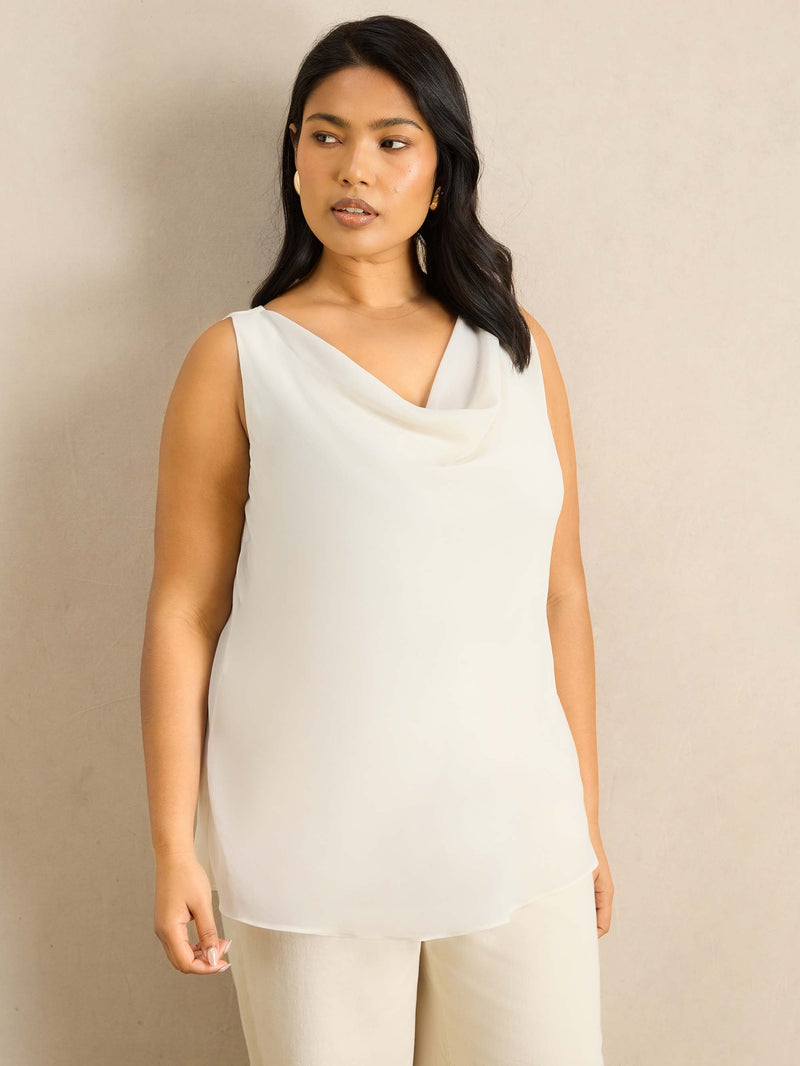 Ivory Cowl Neck Vest Occasionwear Plus Size Curve