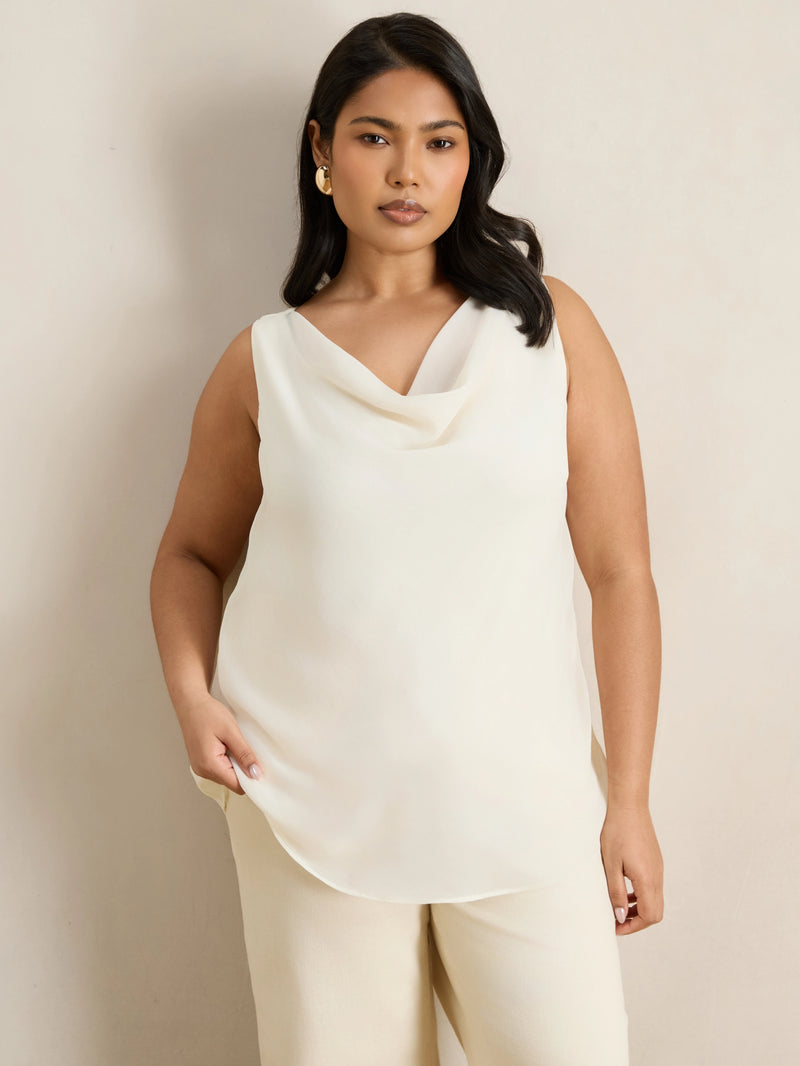 Ivory Cowl Neck Chiffon Overlay Vest