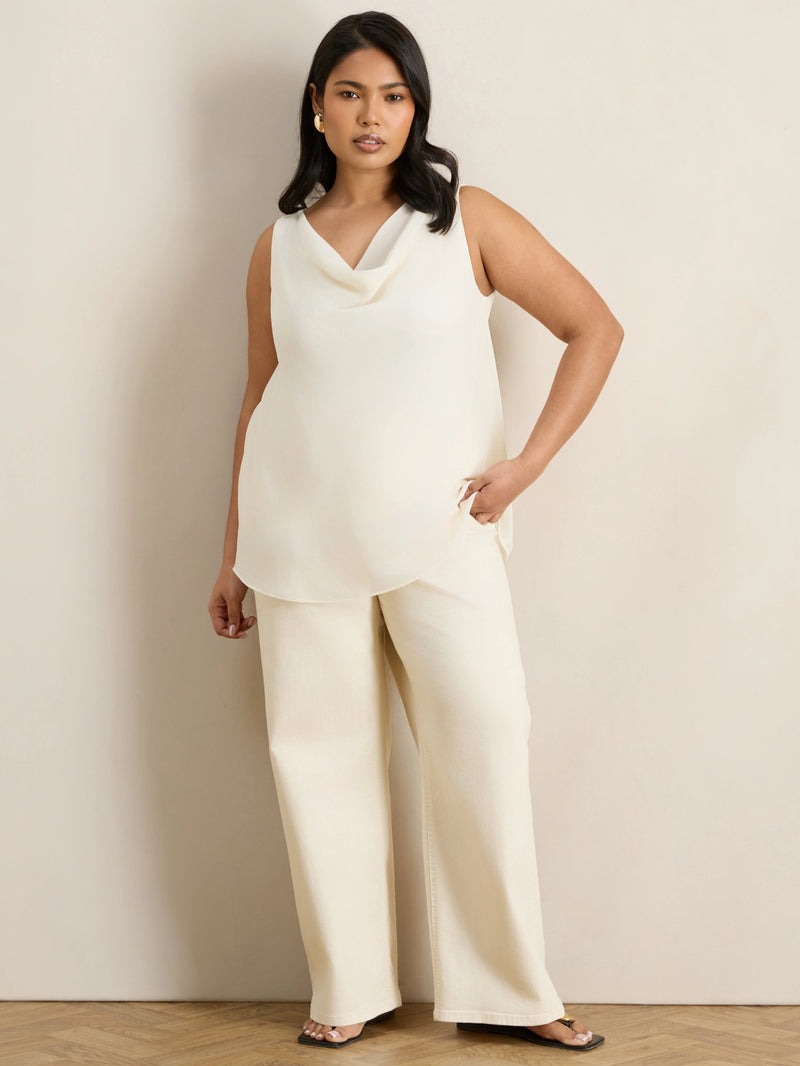 Ivory Cowl Neck Chiffon Overlay Vest
