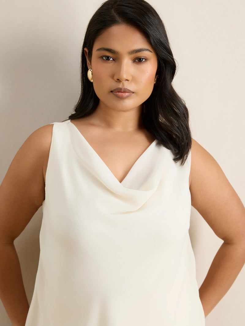 Ivory Cowl Neck Chiffon Overlay Vest