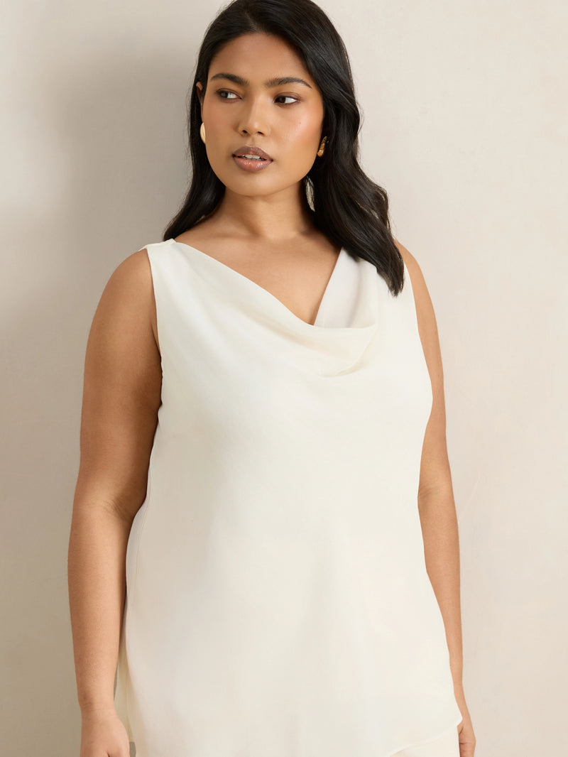 Ivory Cowl Neck Chiffon Overlay Vest