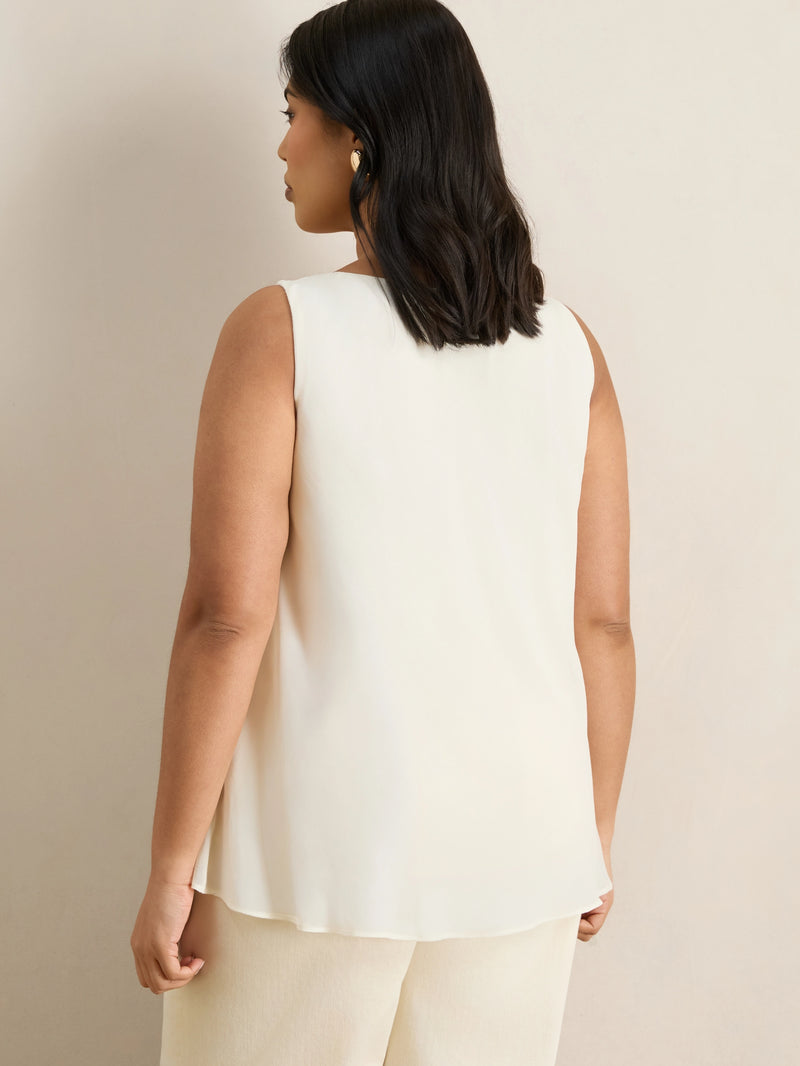 Ivory Cowl Neck Chiffon Overlay Vest