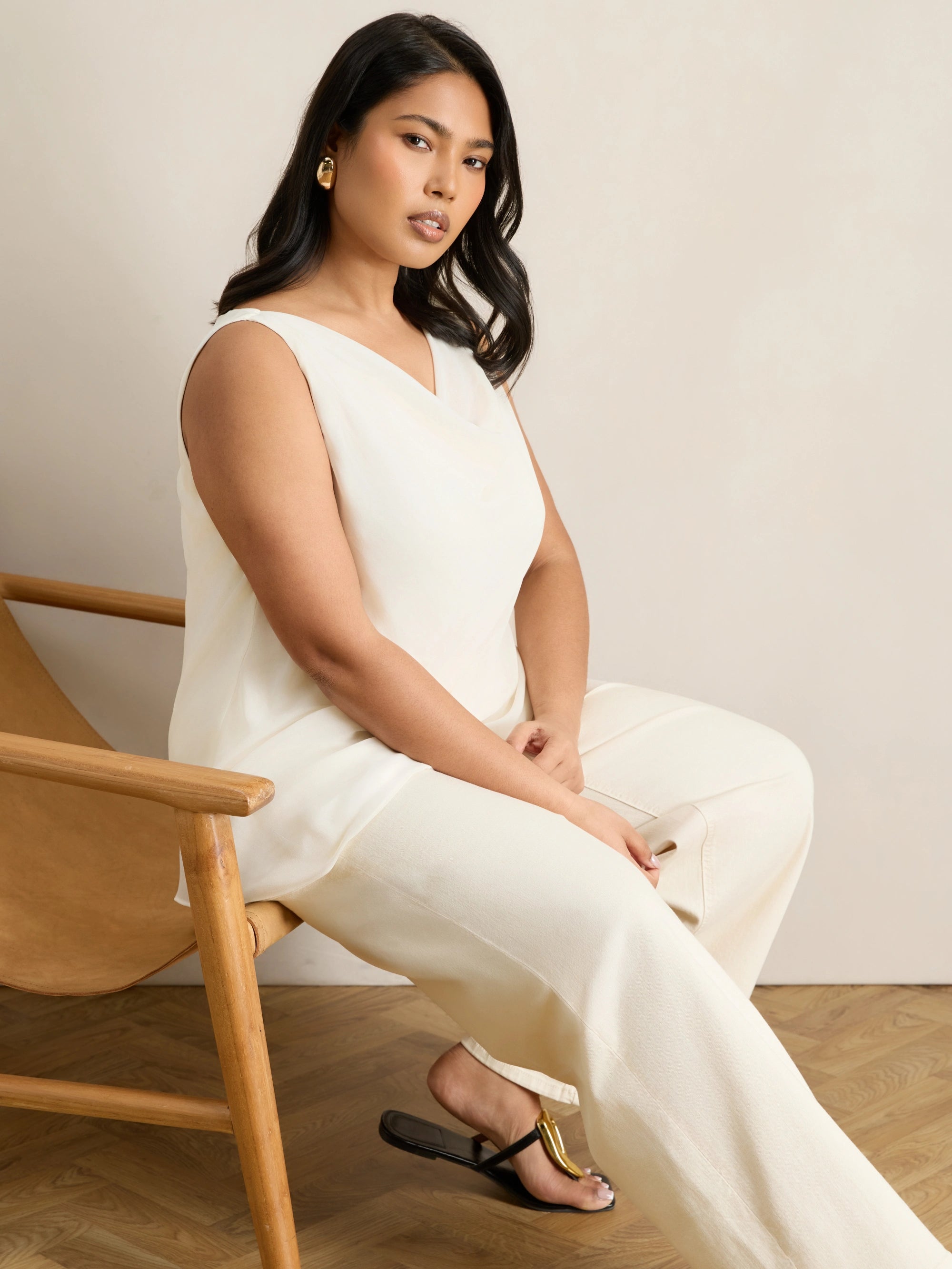 Ivory Cowl Neck Chiffon Overlay Vest
