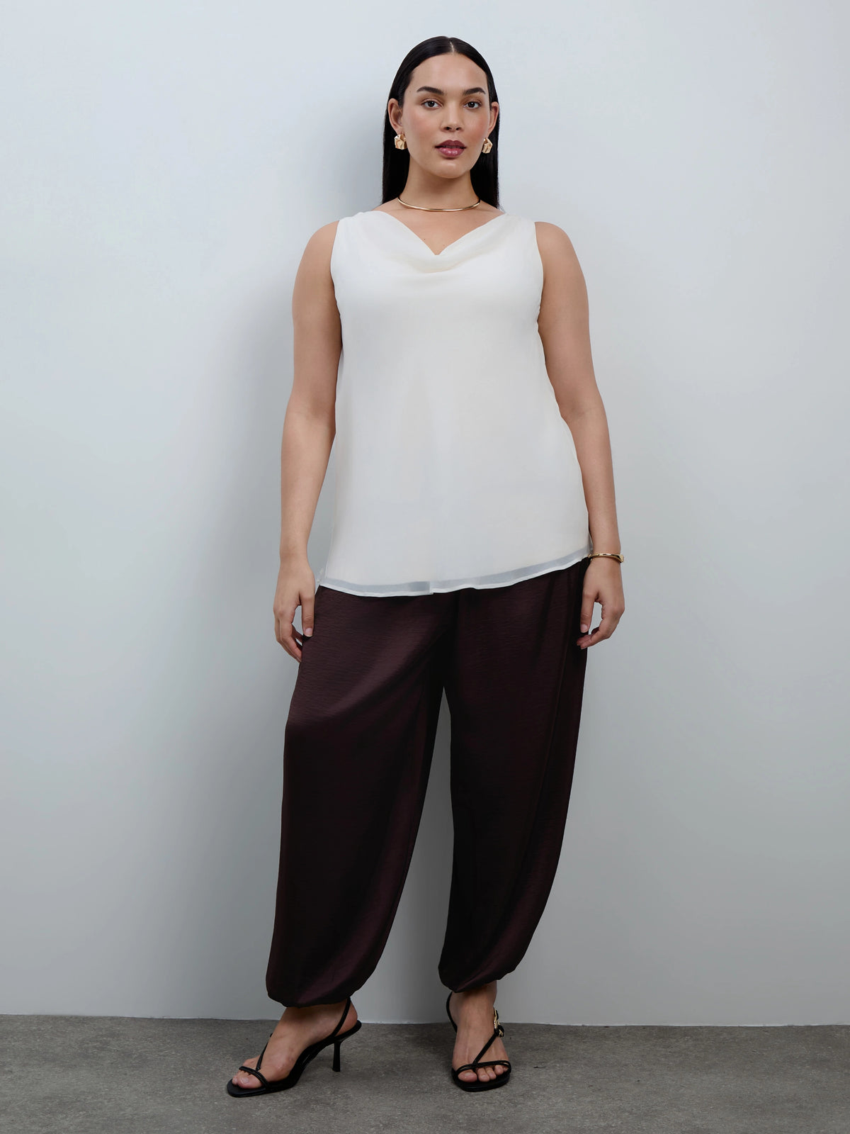 Ivory Cowl Neck Chiffon Overlay Vest