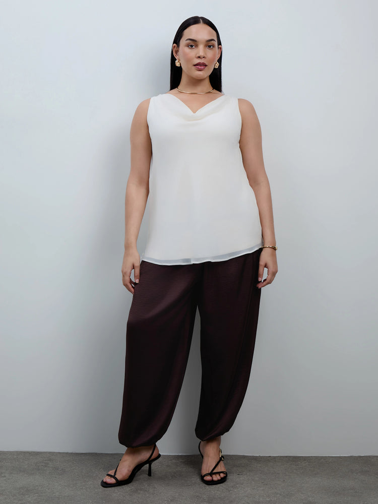 Ivory Cowl Neck Chiffon Overlay Vest