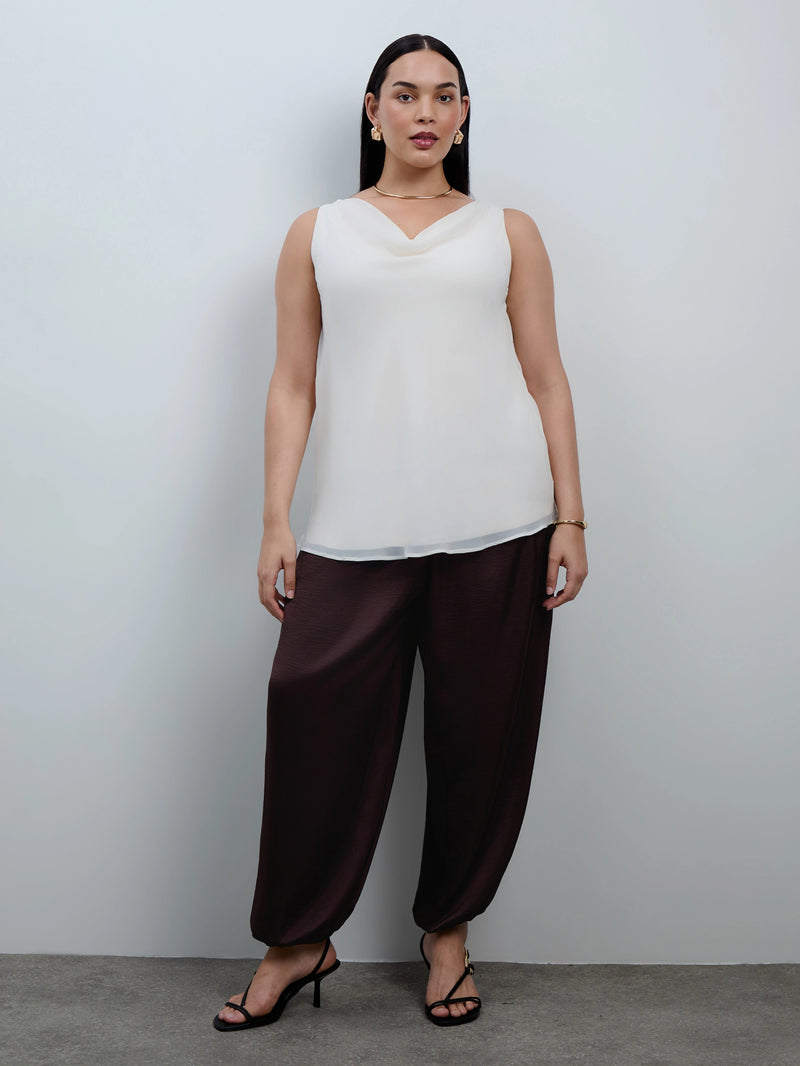 Ivory Cowl Neck Chiffon Overlay Vest