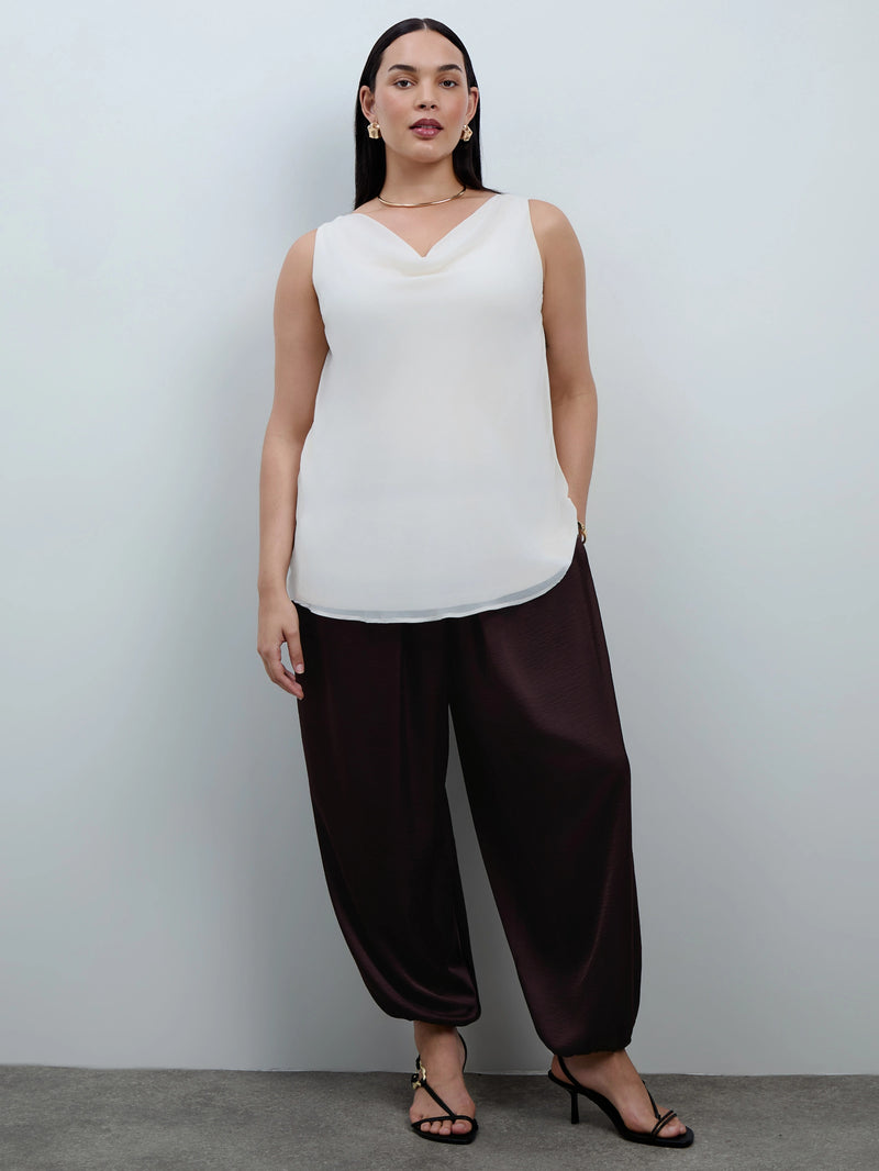 Ivory Cowl Neck Chiffon Overlay Vest