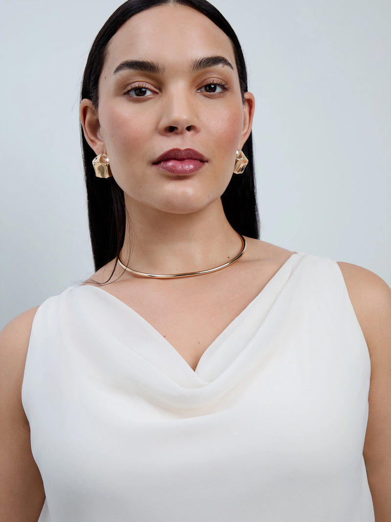 Ivory Cowl Neck Chiffon Overlay Vest