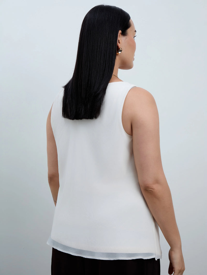 Ivory Cowl Neck Chiffon Overlay Vest