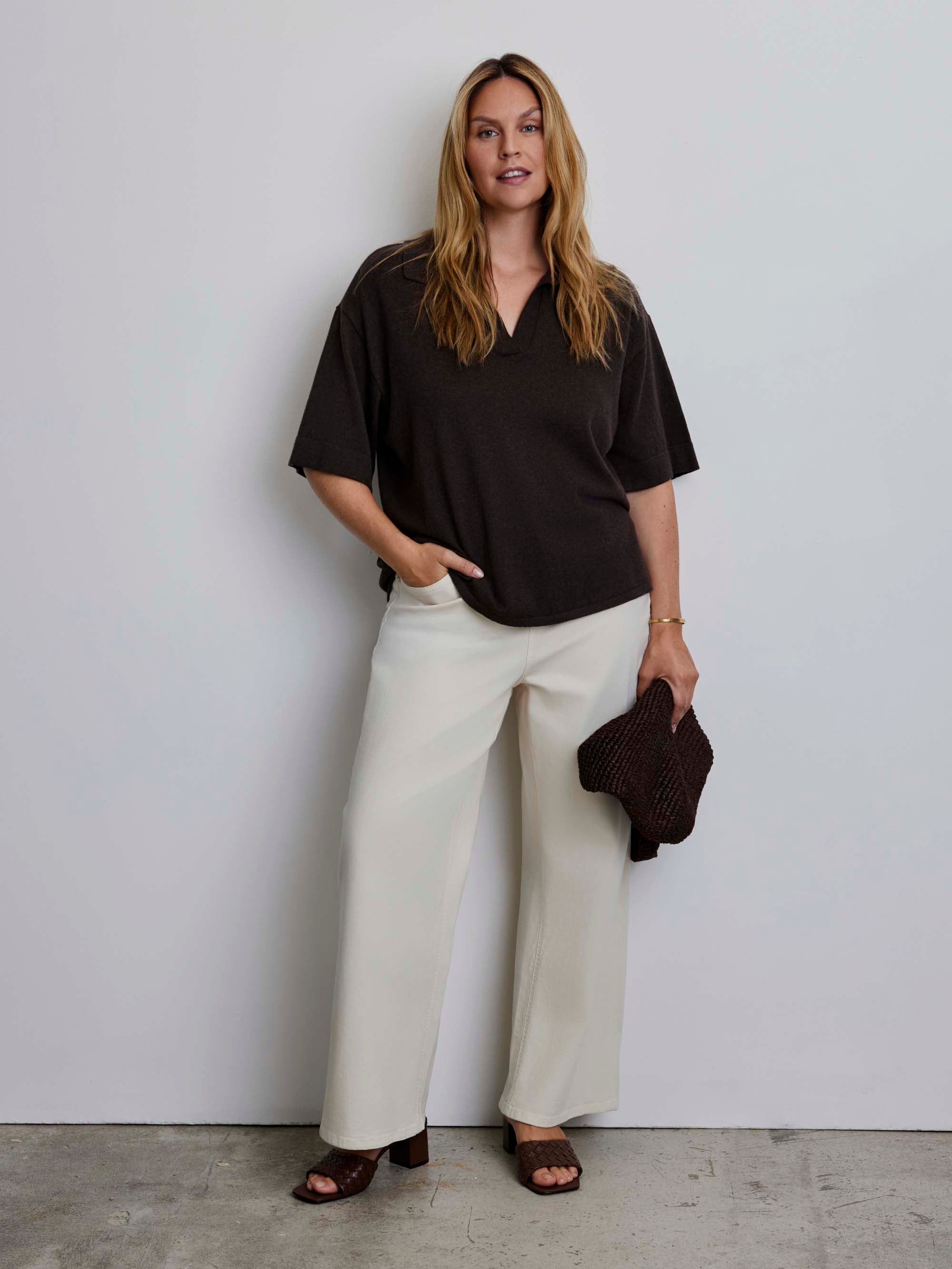 Brown Polo Neck Short Sleeve Jumper