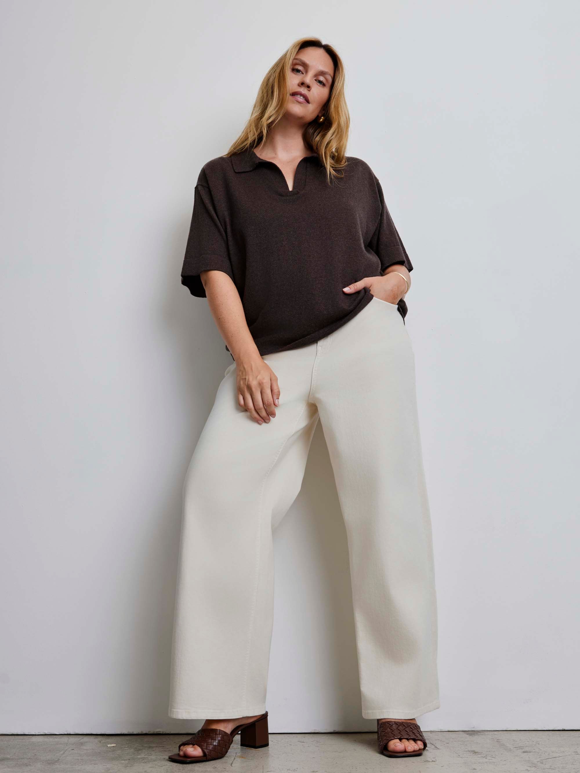 Brown Polo Neck Short Sleeve Jumper